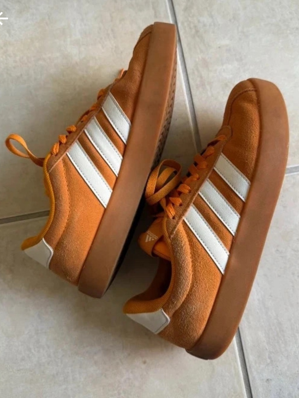 adidas Kids Orange Suede Sneakers with White Stripes